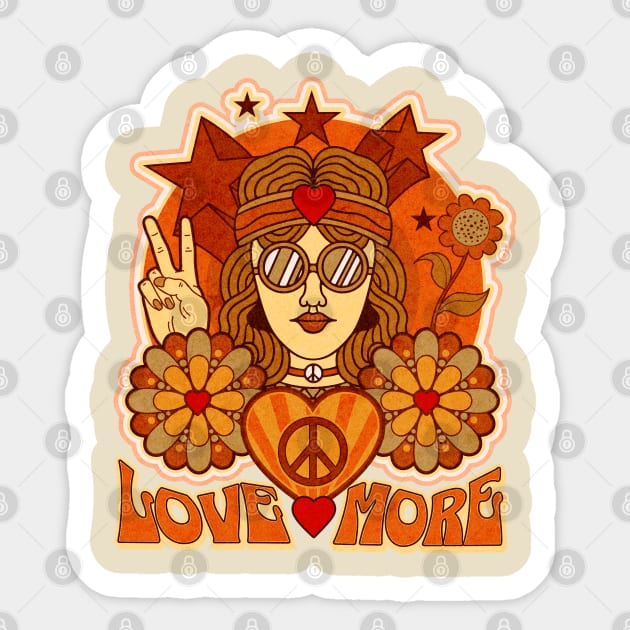 Love More Hippie Retro Peace Flower Child Sticker by PUFFYP